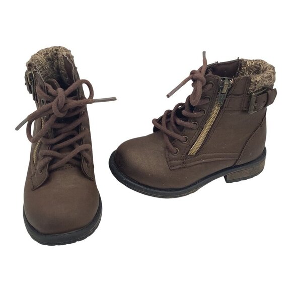 Wonder Nation Boots Toddler Girls Sz 8 Brown Lace Up W/ Side Zipper & Knit Cuff - Picture 8 of 12